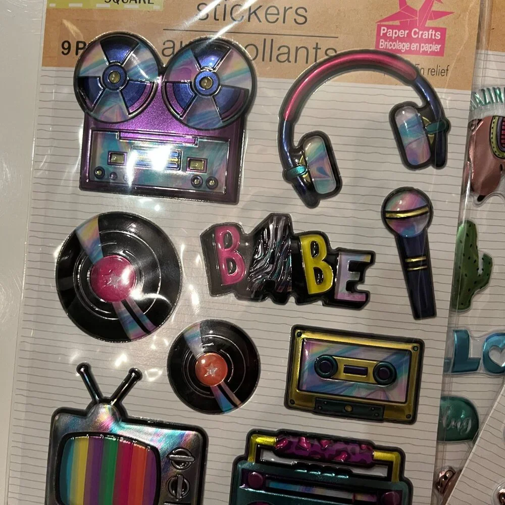 Metallic Puffy Stickers (10 Packs) Llamas,‎ Trave,l 80s, Sports (NEW)